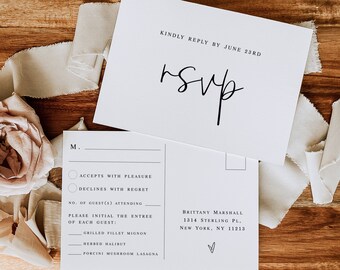 Wedding RSVP postcard 100% Editable Printable Instant Download Edit With Templett Custom Self-Editing 5x3.5 Personalized Contemporary #f34