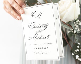 Elegant Wedding Program Template, Folded Booklet, Catholic Ceremony Program, Monogram Wedding Ceremony Template, Foldable Program #f52