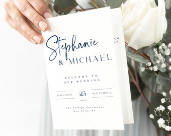 Navy blue wedding program template Folded wedding program template Navy wedding program template Nautical wedding program template #f44