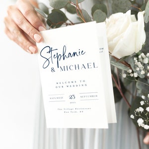 Navy blue wedding program template Folded wedding program template Navy wedding program template Nautical wedding program template #f44