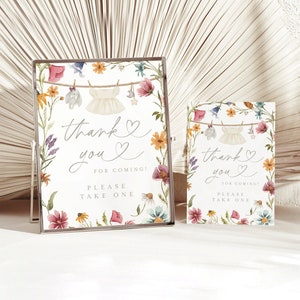 Signe de remerciement de baby shower, signe de remerciement de baby shower de fleurs sauvages, signe de faveurs de douche de brunch de bébé, signe floral de vêtements de baby shower de Boho # c82
