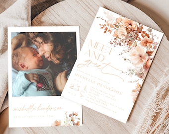 Meet & Greet Invitation, Sip And See, Fall Baby Invitation, Welcome Baby Invite, New Baby Party Invite, Gender Neutral, Meet Our Baby #c87