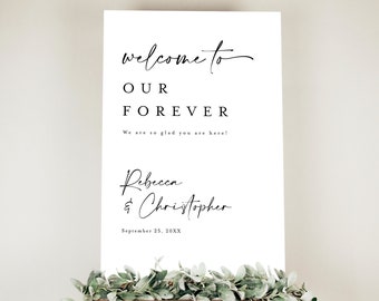 Welcome To Our Forever Wedding Sign, Simple Wedding Welcome Sign Template, Modern Minimalist Wedding Welcome Sign, Event Welcome Sign #f41