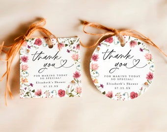 Wildflower Thank You Tag, Wildflower Baby Shower Thank You Tag Template, Round Thank You Favor Tags, Boho Wildflower Bridal Shower Tag #c82