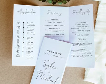 Trifold Wedding Program Template, Tri Fold Wedding Ceremony Program, Order Of Service Template, Tri-fold Wedding Program Booklet #vmt710