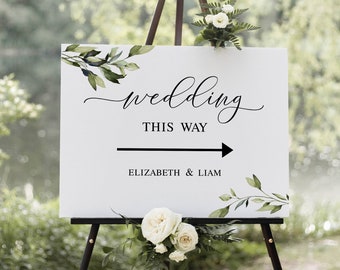 Greenery Wedding This Way Sign Template, 100% Editable Text, Direction Sign, Wedding Arrow Sign, Design Your Own Sign, Arrow Sign DIY #vmt43