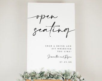 Open Seating Sign Template, Minimalist Wedding Sign, Sit Anywhere, No Assigned Seating Sign, Pick A Seat Either Side, No Seating Plan #f41