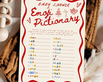 Gedrukt en verzonden Emoji Pictionary-spel babyshower, Emoji Pictionary-spel, Emoji-spel babyshower, Emoji-babyshowerspel met antwoordsleutel