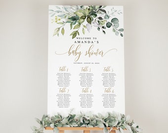 Greenery Gold Small Baby Shower Seating Chart Template, Printable, Gender Neutral, Boy or Girl, Board, Brunch, Templett, Eucalyptus DIY #c61