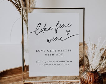 Like Wine Love Gets Better With Age Sign Template, Please Sign Our Wine Bottle, Try Before You Buy, Guest Book Ideas, DIY Personalized #f38