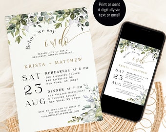 Greenery Rehearsal Dinner Invitation Template, Rehearsal Dinner Evite, Simple Modern Rehearsal Dinner Invitation Download, Before We Do #c61