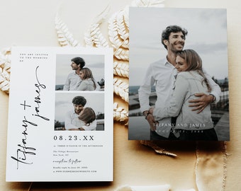 Photo Collage Wedding Invitation, Photo Wedding Invitation Template, Minimalist Wedding Invite with Multiple Pictures, Personalized #f41