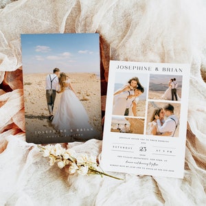 Photo Collage Wedding Invitation, Photo Wedding Invitation Template, Minimalist Wedding Invite with Multiple Pictures, DIY Customizable #f41