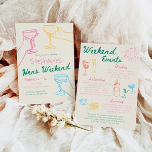 Colorful Bachelorette Weekend Events Itinerary Template, Hand Drawn ...