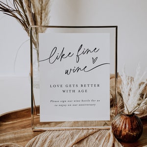 Like Wine Love Gets Better With Age Sign Template, Please Sign Our Wine Bottle, Try Before You Buy, Guest Book Ideas, DIY Personalized #f38