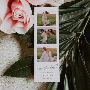 Photo Strip Save the Date, Photo Booth Card Template, Printable, Templett, Instant Download, Custom, Self-Editing, Photobooth Card, DIY #f38