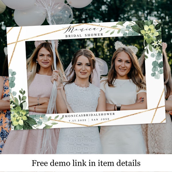 Landscape Photo Prop Frame Template, Photobooth, Templett, Bridal Shower Selfie, Try Before You Buy, Hens, Succulent Gold Geometric #vmt3121