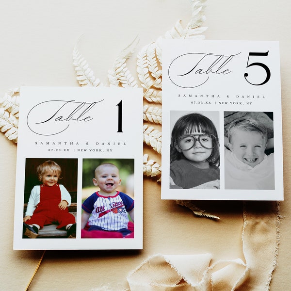 Photo Table Numbers Wedding, Minimalist Table Numbers Template, When We Were Age Table Numbers, When We Were Table Numbers With Ages #f45