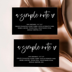 Minimalistische bijlagekaart, insteekkaartsjabloon huwelijksuitnodiging, insteekkaart vrijgezellenfeest, babyshower insteekkaart, even een bericht, info #f49