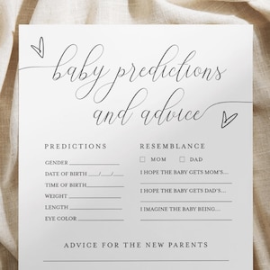 Prédictions et cartes de conseils pour bébé à imprimer, conseils et souhaits pour les futurs parents, jeu de baby shower beige, prédictions pour bébé #vmt12