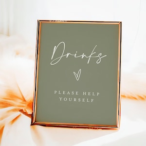 Sage Green Drinks Sign Template For Wedding, Party, Edit With Templett, Download, Event, Cocktail, Alcohol, Personalized, Editable DIY #f41