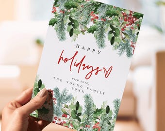 Printed & Shipped Happy Holidays Card, Merry Christmas, Christmas Personalized Cards Gifts, Greeting Cards Xmas Gifts, Printed and Digital