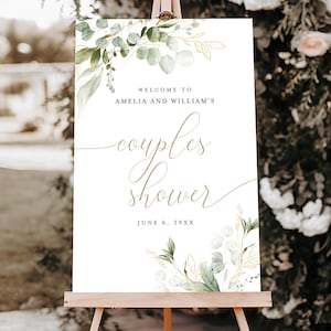 Greenery Branches Couples Shower Welcome Sign Template, Wedding Party Decor, Instant Download, Reception Poster, Board, Gold, Bohemian #p14