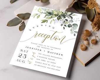 Wedding Reception Invitation Template, Evening Reception Party Invitation, Greenery Wedding Elopement Announcement Card, Eucalyptus #c61