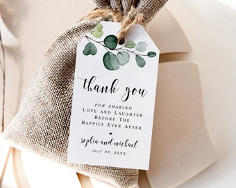 Favor Tags Template, Rehearsal Dinner, 100% Editable, Thank You Tag, Downloadable, Templett, Create Multiple, Eucalyptus Greenery DIY #vmt21