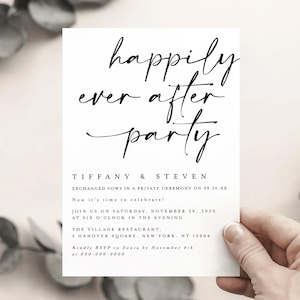 Printed & Shipped Happily Ever After Party Invitation, Printed Wedding Reception Invite, Minimalist Elopement Announcement, After Party Card