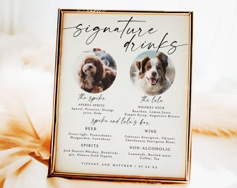 Pet Signature Drink Sign Template, Dog Wedding Bar Sign, Cat Wedding Bar Menu, Lets Drink, Photo Signature Cocktail Sign, Your Pet Here #f37