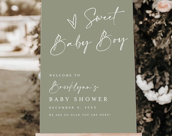 Sage Green Baby Shower Welcome Sign, Printed & Shipped Poster or Foam Board, Elegant Baby Boy Shower Decor, Gender Neutral Signage