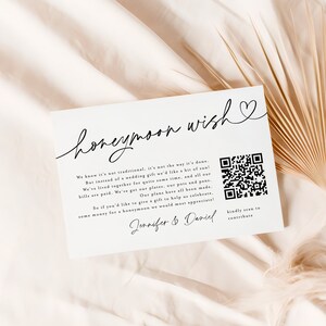 Honeymoon Wish Card Template, Honeymoon Wish QR Code, Wedding Wishing Well Insert, Wedding Cash Card, Honeymoon Fund QR Code Printable #f38