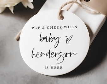 Pop And Cheer When Baby Is Here, Round Mini Champagne Favor Tags, Pop And Cheer Baby Shower Tag, Pop It When She Pops, Enjoy a Toast #f49
