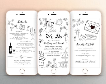 Electronic Wedding Invitation And RSVP, We Do Wedding Evite, Electronic Invitation, Digital Wedding Invite Hand Drawn Mobile Invitation #c97