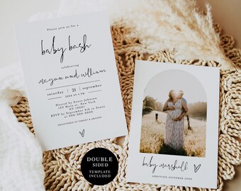 Baby Bash Invitation Template, Couples Baby Shower, Printable Invites, Co-ed, Boy or Girl, Photo, Picture, Arch, Gender Neutral, Heart #f35
