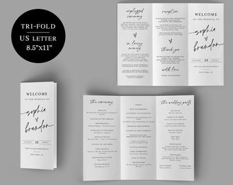 Wedding Program Template, Trifold, Tri-Fold, Editable, 100% Editable Text, Printable, Ceremony, Order Of Service Card, Vow Renewal DIY #f38