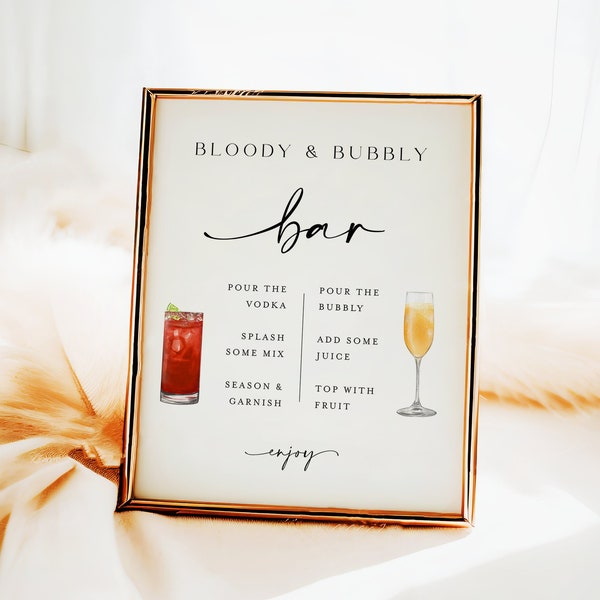 Bloody Mary And Mimosa Bar Sign Template, Bloody and Bubbly, 100% Editable Text, Instant Download, Bridal Brunch, Shower, Customize #f41