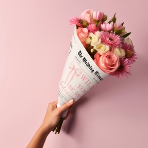 Buquê de proposta de casamento com laço rosa para madrinhas, Flor de casamento com laço rosa para madrinhas, Modelo de cartão de proposta de casamento com laço rosa para madrinhas #b14