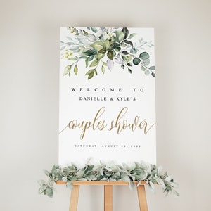 Greenery Branches Couples Shower Welcome Sign Template, Reception Poster, Wedding Party Decor, Instant Download, Board, Gold, Bohemian #c61
