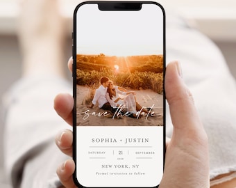 Electronic Save The Date Template with Photo, Save The Date Evite, Digital Save The Date Wedding Invitation, Bohemian Save The Date #f37