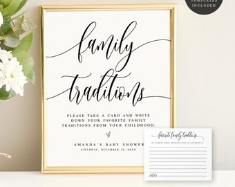 Favorite Family Traditions Baby Shower Sign And Card, Printable, Childhood Memories, Instant Download, Share a Memory, Templett, Heart #f27