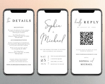 Electronic Wedding Invitation And RSVP, Wedding Evite, Electronic Invitation, Digital Wedding Invite Wedding Invitation QR Code RSVP #vmt710