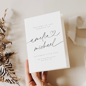Foldable Wedding Program, Modern Minimalist Wedding Program Template, Folded Program, Program Booklet, Order of Service, Itinerary #f38