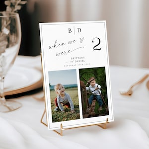 Foto tafelnummers bruiloft, minimalistische sjabloon tafelnummers, toen we leeftijd tafelnummers, kindertijd tafelnummers #f37m