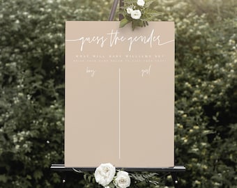 He or She Sign, Gender Guess Board, Beige and White, Boy or Girl Baby Shower Game, What Will Baby Be, Gender Neutral, Gender Reveal #f24