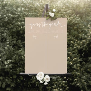 He or She Sign, Gender Guess Board, Beige and White, Boy or Girl Baby Shower Game, What Will Baby Be, Gender Neutral, Gender Reveal #f24