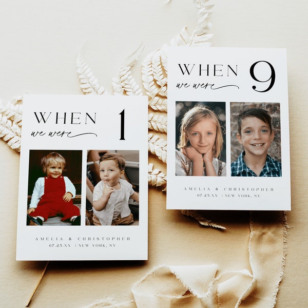 Photo Table Numbers Wedding, Minimalist Table Numbers Template, When We Were Age Table Numbers, Childhood Ages Table Numbers Download #f38