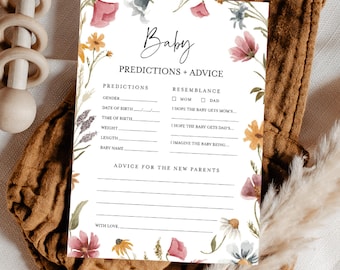 Printed & Shipped Wildflower Baby Shower Game, Baby Predictions Card, Baby in Bloom Baby Sprinkle, Predictions Baby Shower Game