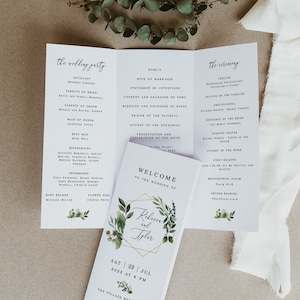 Greenery Logo Ceremony Program Template, Digital Download, Order Of Service, DIY Personalized, Trifold, Tri-Fold, Tri Fold, Geometric #c59